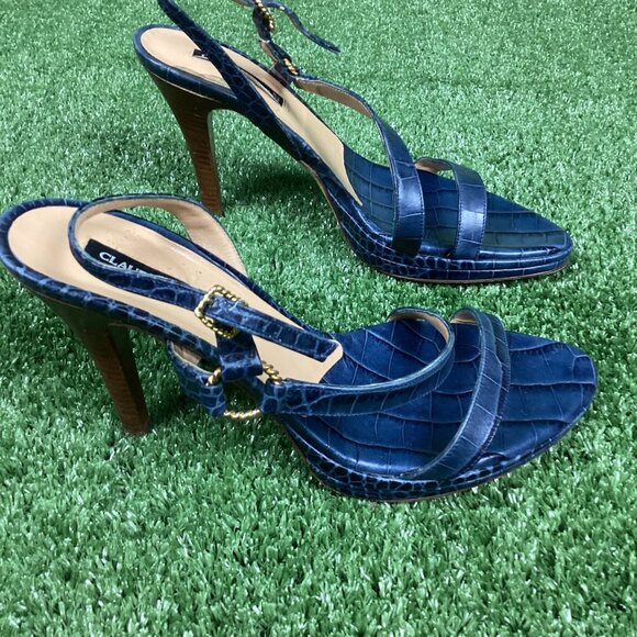 Vintage Claudia Ciuti Blue Sandal Heel Pumps 10M - Picture 8 of 13